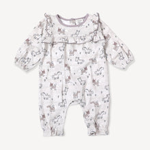 Load image into Gallery viewer, Horse & Bird Ruffle Coverall Romper - Heather Grey