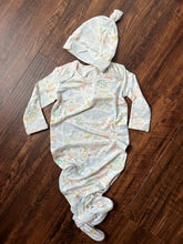 Load image into Gallery viewer, Bamboo Baby Knotted Gown With Beanie - Sweet Sea