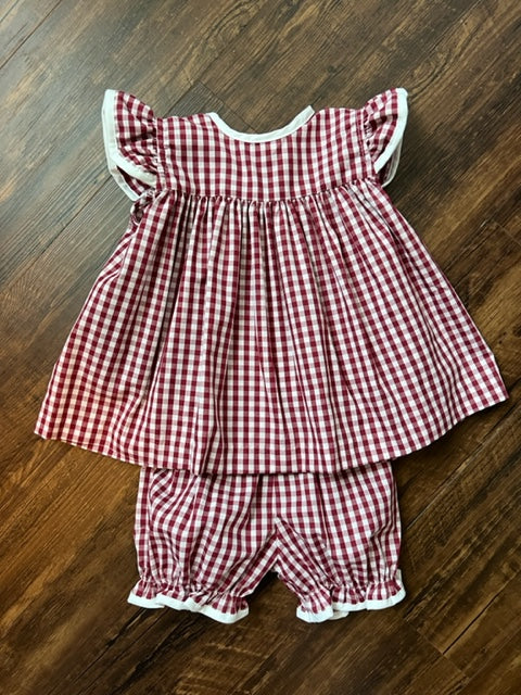 Maroon & White Bloomer Set with Bow (Gina/B)
