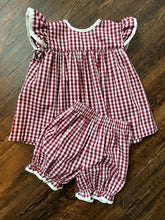 Load image into Gallery viewer, Maroon &amp; White Bloomer Set with Bow (Gina/B)
