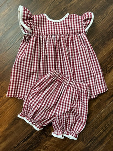 Maroon & White Bloomer Set with Bow (Gina/B)