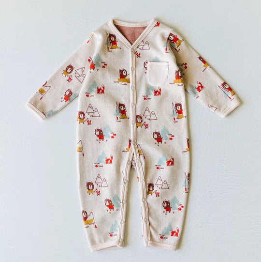 Camping Bear Classic Button Jacquard Baby Jumpsuit