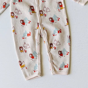 Camping Bear Classic Button Jacquard Baby Jumpsuit