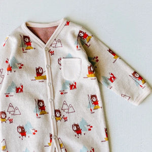 Camping Bear Classic Button Jacquard Baby Jumpsuit