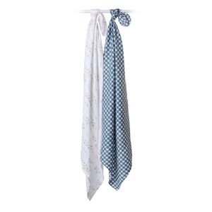 Lulujo Cotton Muslin Swaddles - Fish & Navy Gingham