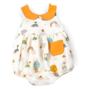 Fly Away Balloon Peter Pan Collar Bubble Romper - Natural