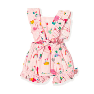 Fly Away Balloon Ruffle & Tie Back Romper - Blush