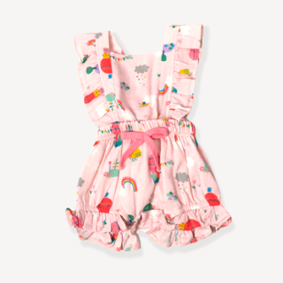 Fly Away Balloon Ruffle & Tie Back Romper - Blush