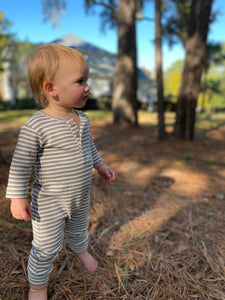 Mason Rib Romper - Grey Stripe