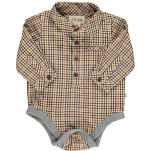 Jasper Woven Onesie - Navy & Gold Plaid