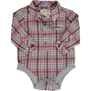 Jasper Woven Onesie - Burgundy Plaid