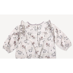 Horse & Bird Ruffle Coverall Romper - Heather Grey