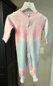 Button Footie - Pink/Blue Tie-Die