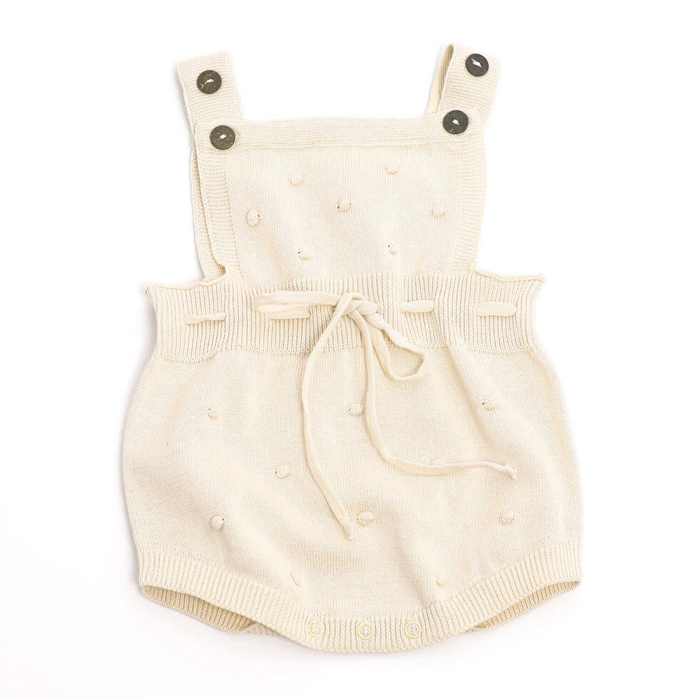 Milan Knit Bobble & Tie Romper - Cream