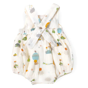 Fly Away Balloon Peter Pan Collar Bubble Romper - Natural