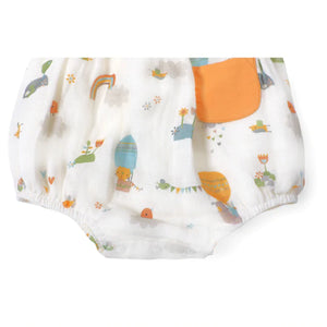 Fly Away Balloon Peter Pan Collar Bubble Romper - Natural