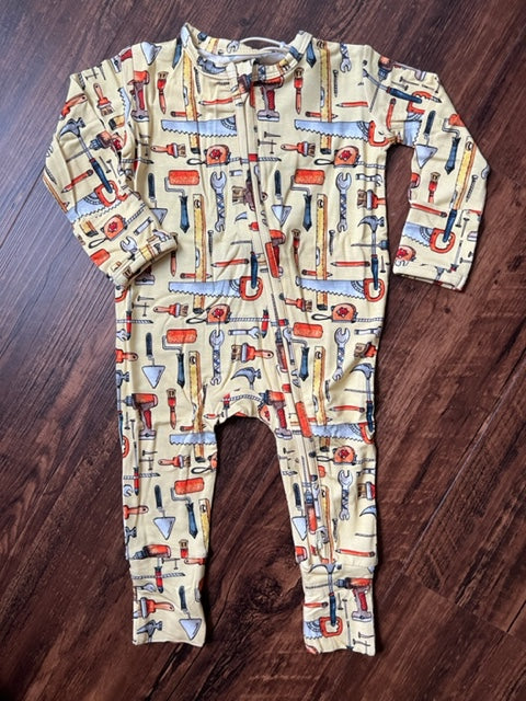 Connor Bamboo Footless Zippy Baby Romper - Tool Time