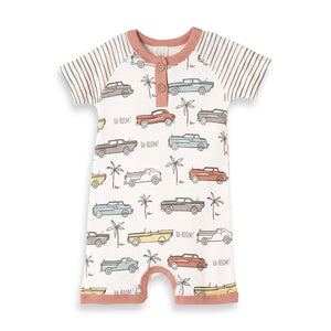 Classic Cars Short Sleeve Henley Shortie Romper