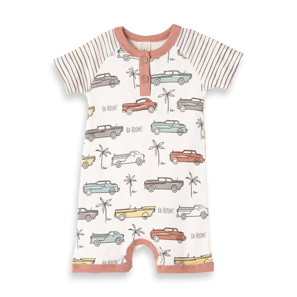 Classic Cars Short Sleeve Henley Shortie Romper